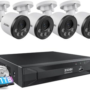 ZOSI 5MP 8CH PoE Security Camera System with Audio, 4pcs Outdoor PoE Cameras
