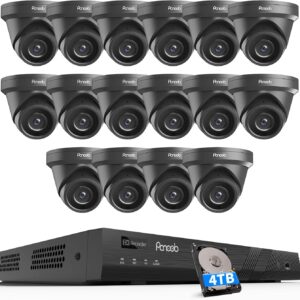 16 Channel Security Camera System 4K PoE, 16x 8MP Wired IP Black Turret Dome Camera