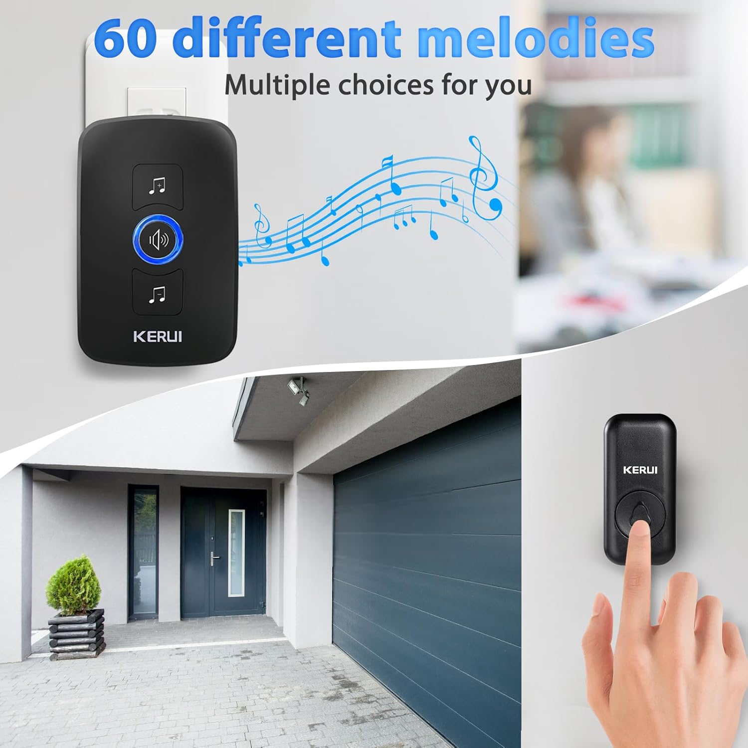KERUI Wireless Doorbell Door Bell Chime 5 Volume Levels 60 Chimes Door Bells 1000ft Long Range Doorbell Kit with LED Flashing - Image 3